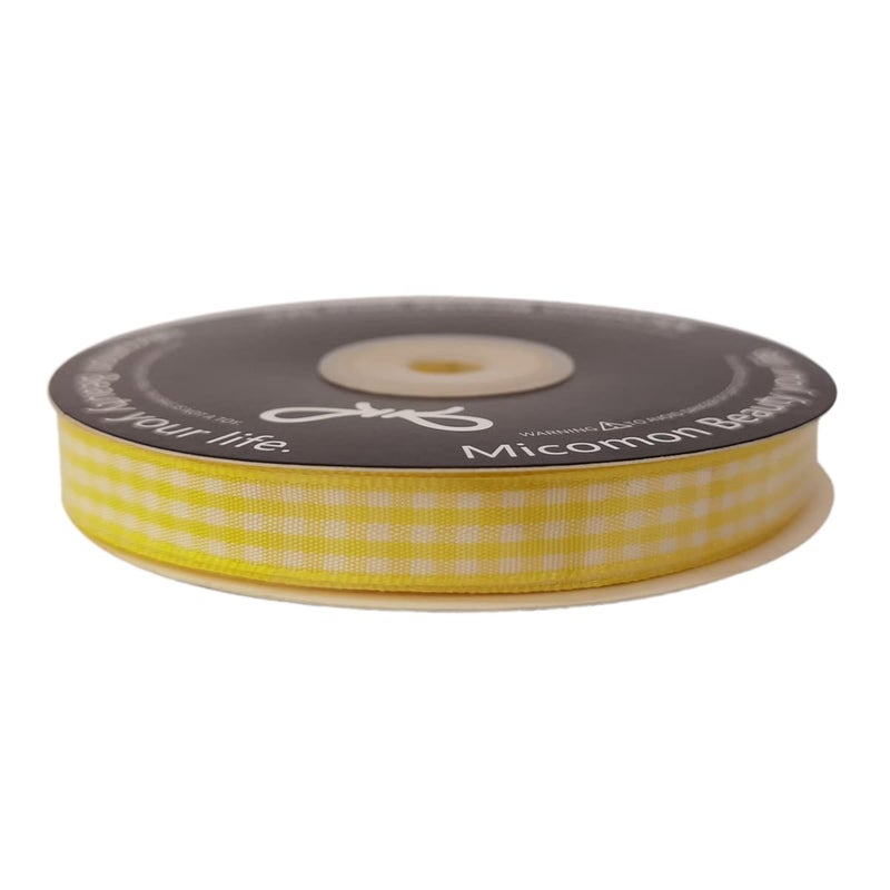 Micomon Yellow and White Gingham Plaid Checked Ribbon 25 Yards Per Roll Checkerd Craft 100% Polyester (3/8"", Yellow) - Image 4